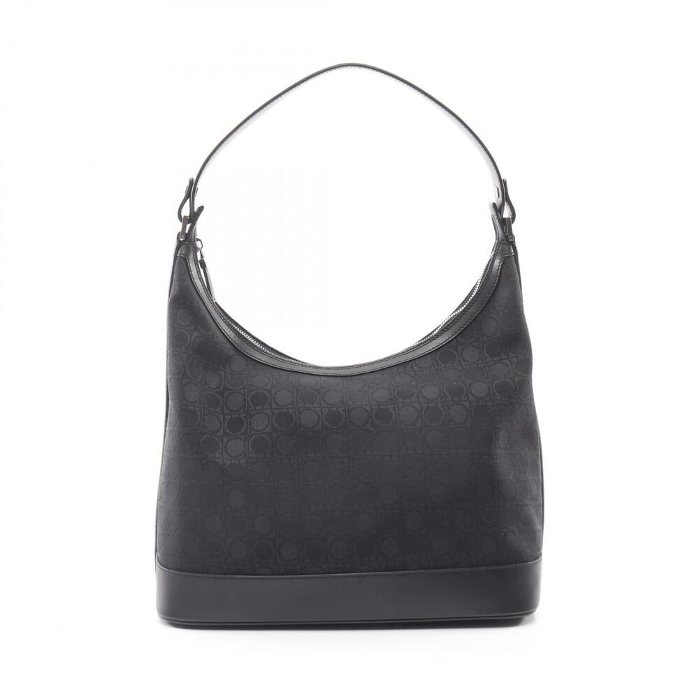Salvatore Ferragamo Gancini Shoulder Bag Canvas Leather Black
